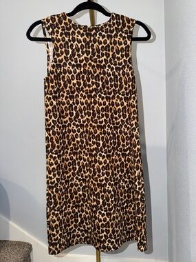 ZARA Leopard Print Dress A-Line Sleeveless Zip Back Brown Tan Black Size Large